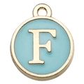 Light blue enamel letter F round pendant with gold plating for DIY bracelets - Double-Sided Letter F / 1 Piece (12x14mm) / Green