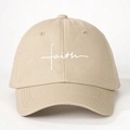 Berretto da baseball regolabile in cotone beige con ricamo faith bianco su fondo bianco - Taglia unica / Cachi Chiaro