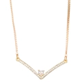 Elegant gold V-shaped necklace with sparkling crystals and a central heart gemstone - V-Shape Heart Gem (N-423)