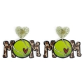 Leopard print MOM dangle earrings with tennis ball motif and glittery gold heart studs - Tennis Ball