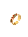 18k gold plated open ring featuring red white and blue enamel geometric color blocks - Adjustable Open / Tri-color Geometric Style