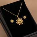 Conjunto de collar y pendientes de girasol dorado calado en una caja de regalo - X480