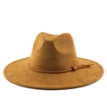 Classic 9.5cm wide brim fedora hat in camel faux suede with braided tassel band details - M (56-58cm) / Khaki