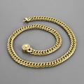 9mm gold Cuban curb chain necklace for men with a diamond-encrusted round clasp - Gold (Iced Out Buckle)