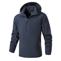 Men's navy blue hooded windbreaker jacket with full zipper and adjustable velcro cuffs - M / Dark Blue