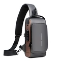 Men's anti-theft sling bag in dark gray with password lock and USB port feature - Gray Waterproof Film