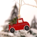 Rustic red wooden truck Christmas ornament with a green tree and merry christmas text - Red Sedan (P-Z32)