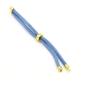 Macro detail of blue spiral woven DIY bracelet string with gold adjustable sliding buckle - Sky Blue