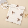 Cotton gauze diaper storage bag with brown teddy bear print and snap button strap - Single Bear