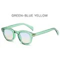 Retro round rivet sunglasses with transparent green frames and gradient blue yellow lenses - Transparent Green Frame Gradient Blue Yellow