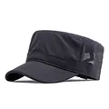 Navy blue flat top army cap with breathable mesh side panels and quick-dry fabric texture - Adjustable / Navy Blue