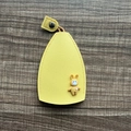 Yellow leather key cover with cute brown cartoon rabbit and pink heart charm detail - Bright Yellow - Yellow Rabbit