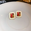 Pendientes cuadrados vintage bañados en oro con esmalte de colores y estilo retro francés - Patrón Colorido Esmalte Cuadrado (HE11236)