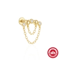 925 Sterling Silver gold-plated labret with tassel chains and sparkling cubic zirconia - 5-Bead Double Chain Style #9 / Gold
