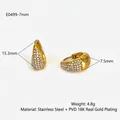 Golden U-shaped earrings with rows of white zircon crystals and 18K gold plating - Gold Rhinestone