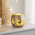 7cm frosted glass Christmas candle holder with golden reindeer and tree patterns - Style B / Brown