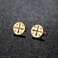 Polished gold stainless steel compass stud earrings with N E S W nautical engraving - 443 Gold (Compass)