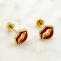 Elegant gold titanium steel red lip stud earrings with secure screw back closure - Sexy Red Lips Gold/Red