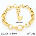 18K gold plated oval link chain bracelet featuring a polished heart charm and size data - Gold Oval Splicing Heart Style (KB183397-Z)