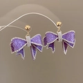 Elegant purple bow earrings with silver rhinestones on a display stand - Purple Bowknot Pave Rhinestone Stud Earrings (151# Silver Earring Post - Purple)
