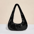 Elegante borsa hobo nera con paillettes metalliche e manico integrato per donna - Nero