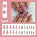 Elegant dusty rose almond press-on nails set with shiny silver glitter accents - Sparkling Bean Paste (W916)