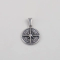 Vintage stainless steel compass pendant with star engraving and black oxidized finish - Steel-Eight-pointed Star