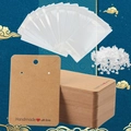 Bulk set of kraft jewelry display cards with clear OPP bags and silicone earring backings - 50 Cards + 50 Bags / Kraft Color