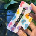 Square hair claw clip with colorful heart patterns and romantic text on white acrylic - White Colorful Heart