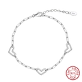 Bracciale a catena in argento sterling S925 con tre ciondoli a cuore traforati eleganti - Catena a Cuore Cavo (SB194-P)