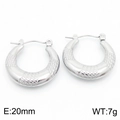 Silver U-shaped stainless steel hoop earrings with 20mm diameter and scale texture - Steel Color Snake Texture U-Shape Style (KE112456-KFC)
