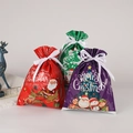 Christmas drawstring gift bags set in red, green and purple with festive cartoon patterns - 30-Piece Set