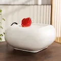White ceramic automatic pet water fountain with a creative red fish spray nozzle - Like Fish in Water [White-Square]