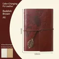 Vintage A6 PU leather leaf journal in reddish brown with bronze leaf charm - Lined / Red Brown / A6