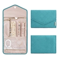 Compact travel jewelry organizer with detailed zipper pockets and earring panels - Blue