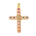 Colorful cross pendant in gold finish with pink enamel and vibrant zirconia stones - Pendant 86 (Gold Pink Enamel Multi Stone Cross V2)