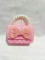 Pink quilted mini handbag for girls with pearl bow and pearl handle detail - Horizontal Pink with Pink Bow