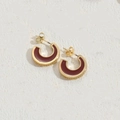 Elegant gold-tone C-shape earrings with deep burgundy enamel inlay for women - Chocolate