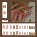Handgemaakte stiletto plaknagels met 3D gouden rozen en glinsterende sterpatronen - Lijm Type / Rozenontmoeting (Z1040)