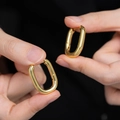 French retro gold oval hoop earrings in a minimalist geometric 925 silver needle design - Gold Minimalist Oval Hoop (E024)