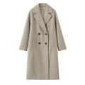 Women's casual loose oatmeal long wool coat with classic double-breasted lapel design - Apricot