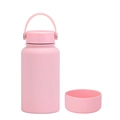 Pink matte stainless steel insulated water bottle 650ml with handle and silicone base - 650ml / Light Pink