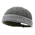 Adjustable washed cotton docker cap in vintage dark green with a minimalist brimless design - Adjustable / Army Green