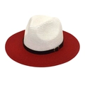 Dettaglio di un cappello di paglia pieghevole con corona crema e tesa rossa con fibbia - M (56-58cm) / Rosso + Bianco Puro