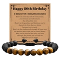 Détail du bracelet 80 ans avec pierres œil de tigre et carte de vœux incluse - Thème 80ème Anniversaire