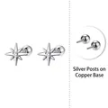 S925 silver star stud earrings featuring a sparkling zircon center and screw-back closure - Eight-pointed Star - Silver Color - Screw-back - Copper Body with 999 Sterling Silver Earring Post