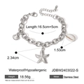 Silver stainless steel ocean bracelet with starfish shell charms and dimensions - Silver Starfish Shell Conch Style (JDBW2403022-S)