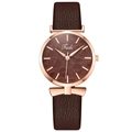 Elegant women's quartz watch with brown leaf-patterned dial and rose gold case - Brown