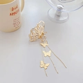 Elegant gold metal butterfly hair claw clip with long tassel and butterfly pendants - Model K Gold 8cm