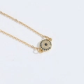 Golden choker necklace with a round evil eye pendant featuring blue and white crystals - Blue Zirconia Round (XL3337-5)